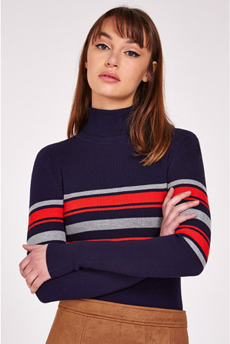 Retro knitwear: Louche Jozie Stripe Polo Neck Jumper