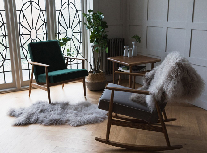 Midcentury modern chairs and coffee tables at Rose & Grey