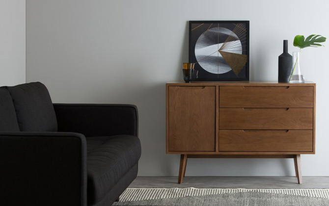 Jenson dark oak retro furniture range at Made