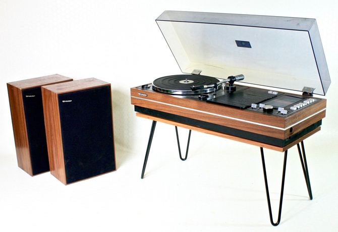 Sharp SG-315 teak music centre with hairpin legs on eBay