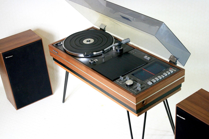 Sharp SG-315 teak music centre with hairpin legs on eBay