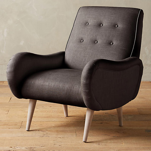 Midcentury-style Losange Chair in linen and velvet at Anthropologie