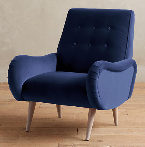 Midcentury-style Losange Chair in linen and velvet at Anthropologie