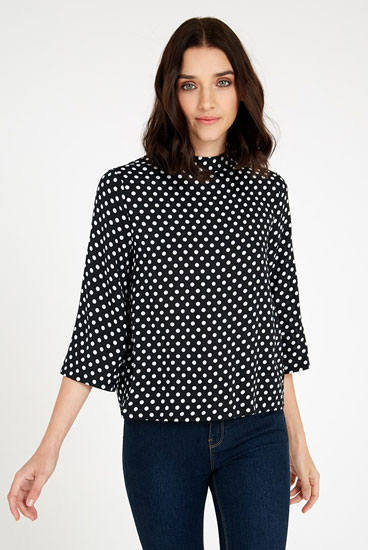 Vintage-style Charnelle high-neck spot top at Joy