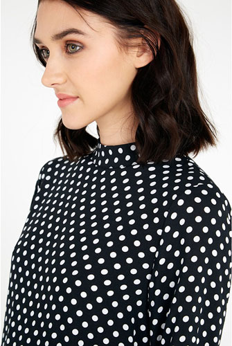 Vintage-style Charnelle high-neck spot top at Joy