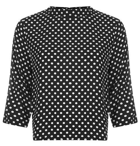 Vintage-style Charnelle high-neck spot top at Joy