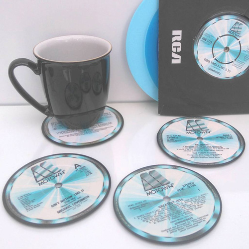 Personalised record label coasters by Vinyl Village