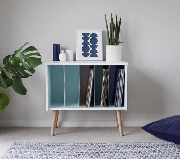 Upcycled midcentury-style record storage unit on eBay