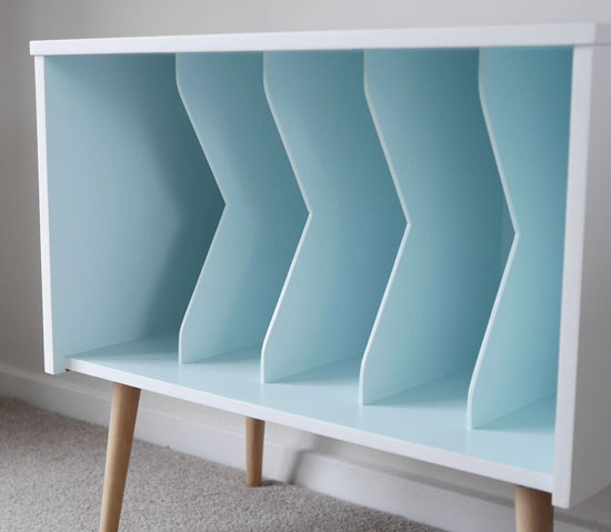 Upcycled midcentury-style record storage unit on eBay