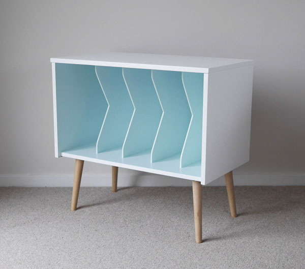 Upcycled midcentury-style record storage unit on eBay