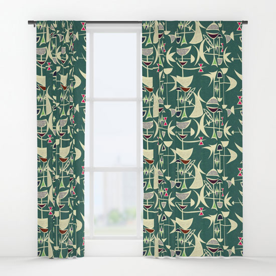 Midcentury-style curtains by Jenn Ski at Society 6