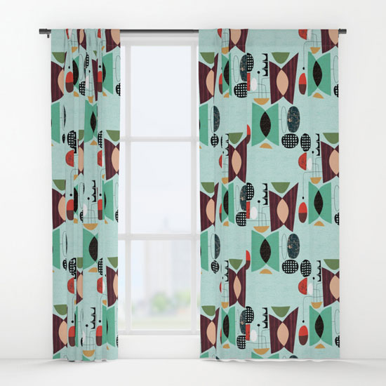Midcentury-style curtains by Jenn Ski at Society 6