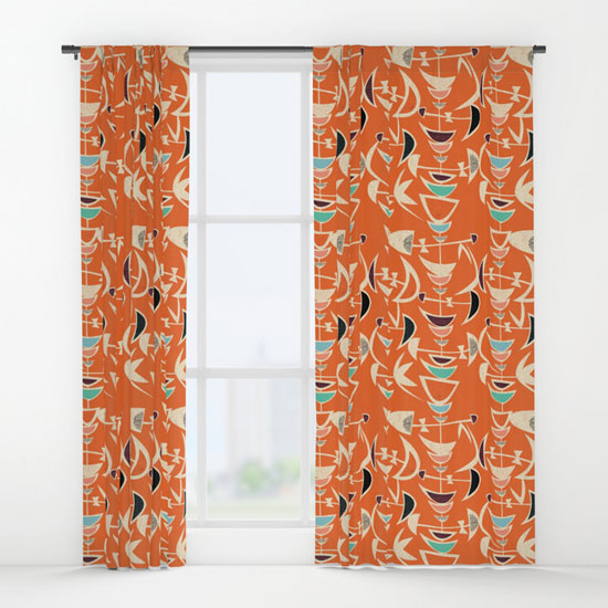 Midcentury-style curtains by Jenn Ski at Society 6