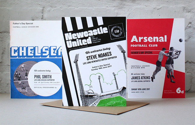 Personalised vintage-style football programme Father's Day cards