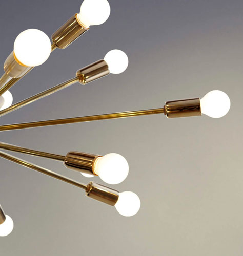 Retro-style brass sputnik light fittings at Inscapes Design