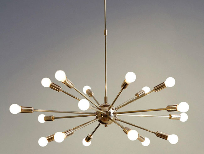 Retro-style brass sputnik light fittings at Inscapes Design