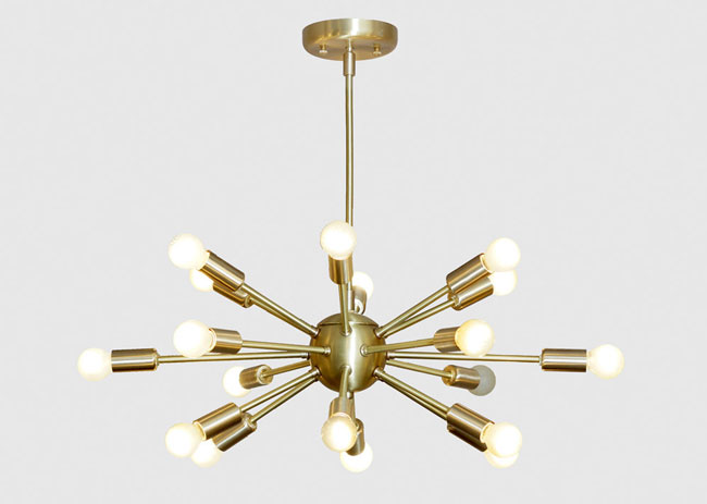 Retro-style brass sputnik light fittings at Inscapes Design