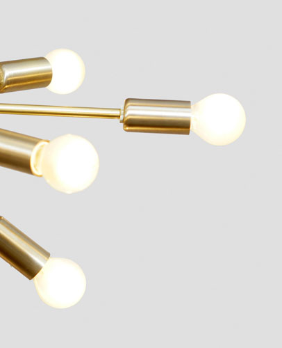 Retro-style brass sputnik light fittings at Inscapes Design