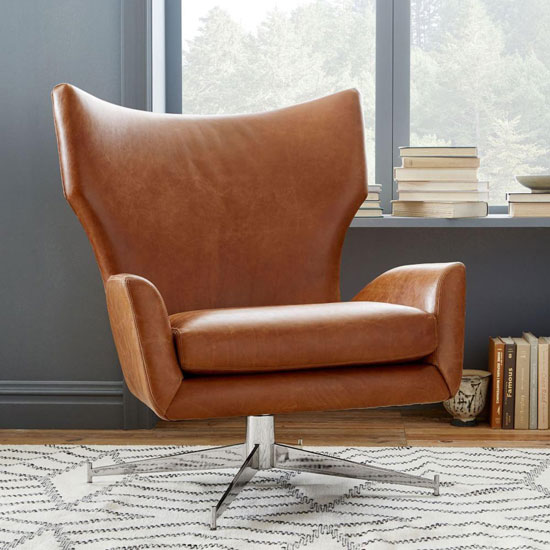 1960s-style Hemming leather swivel armchair at West Elm