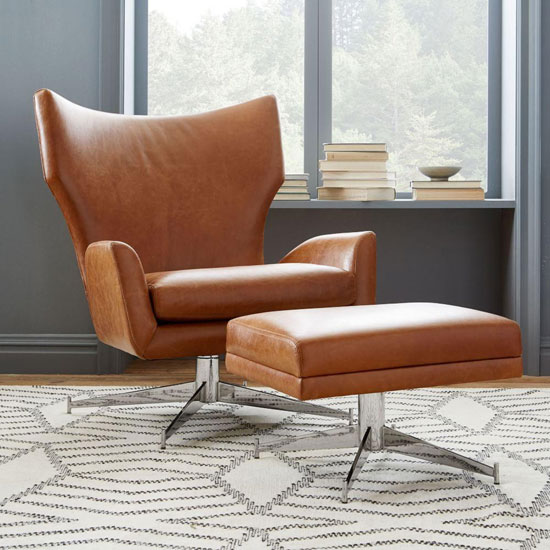 1960s-style Hemming leather swivel armchair at West Elm