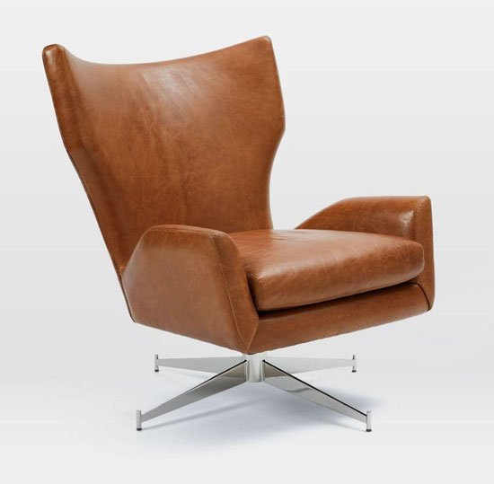 1960s-style Hemming leather swivel armchair at West Elm