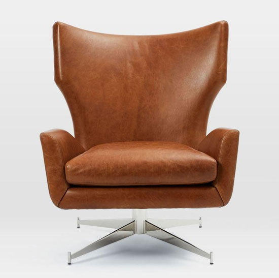 1960s-style Hemming leather swivel armchair at West Elm