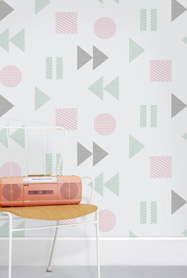 1980s-inspired Play/Record wallpaper by Mini Moderns