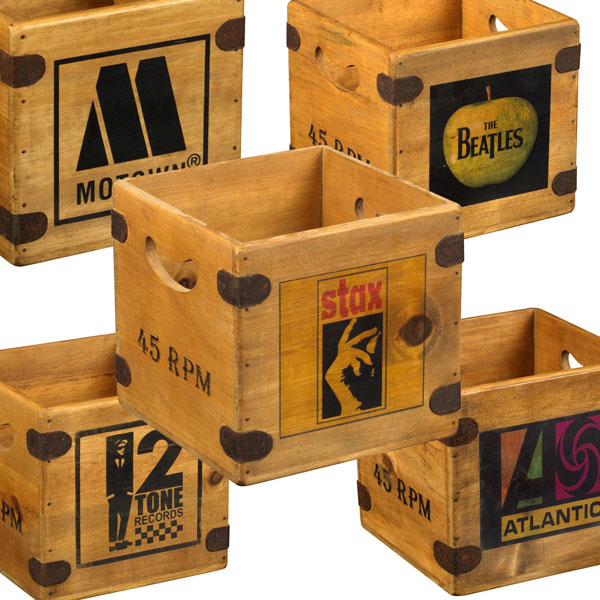 Vintage-style wooden record crates on eBay