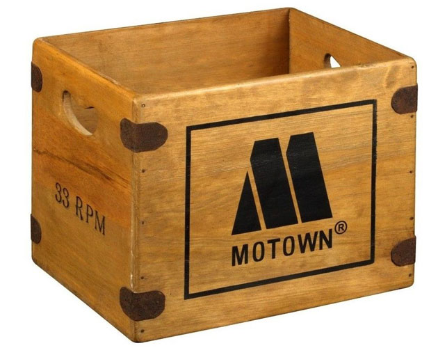 Vintage-style wooden record crates on eBay