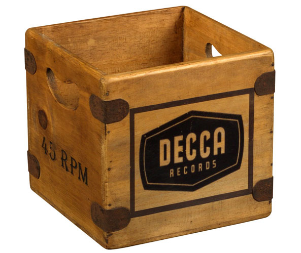 Vintage-style wooden record crates on eBay