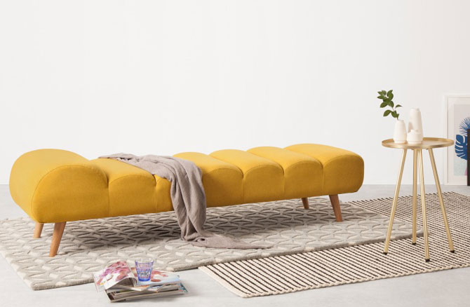 Midcentury-style Caterpillar Day Bed at Made returns in bold yellow