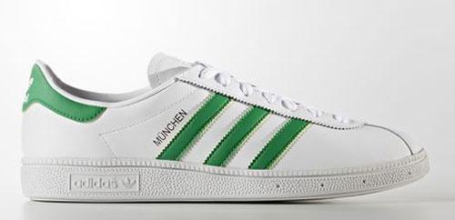 1970s Adidas Munchen trainers reissued in white and green leather