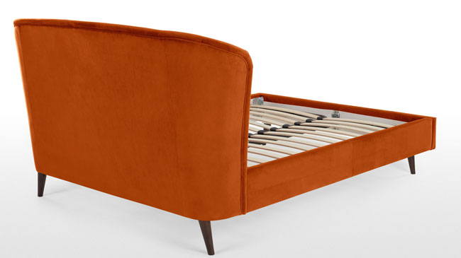 Retro bedroom: Lulu bed at Made now available in an orange velvet finish