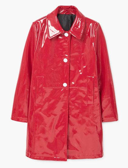 Retro vinyl trench coat at Mango