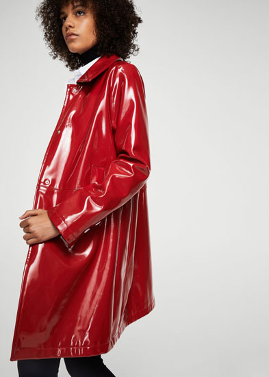 Retro vinyl trench coat at Mango