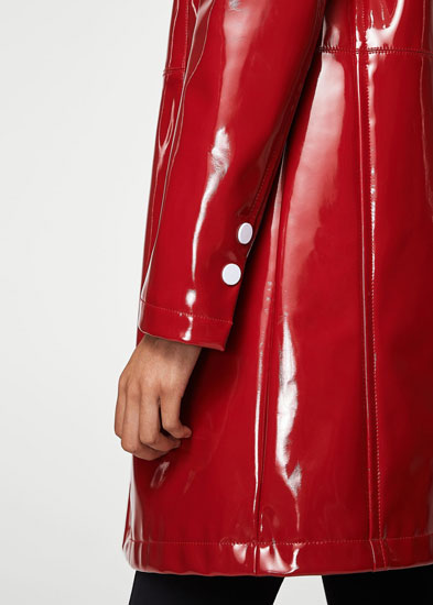 Retro vinyl trench coat at Mango