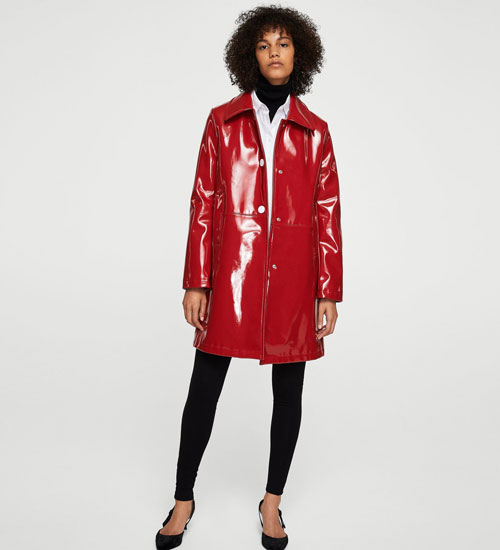 Retro vinyl trench coat at Mango