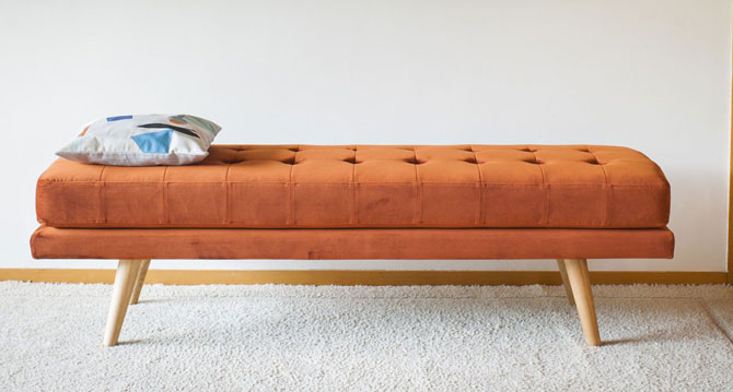 1960s-style Elmas velvet bench at Pib