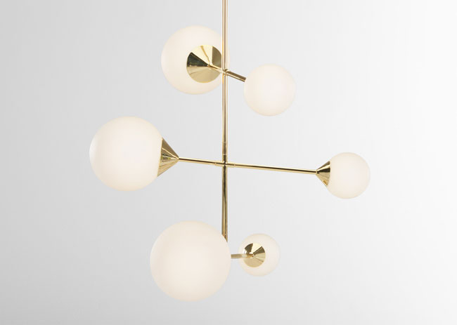 Faye midcentury-style chandelier in brass at Made