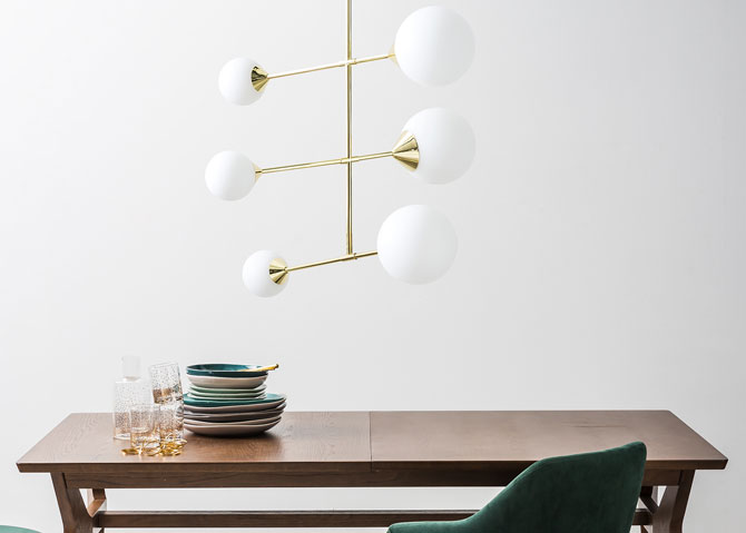 Faye midcentury-style chandelier in brass at Made