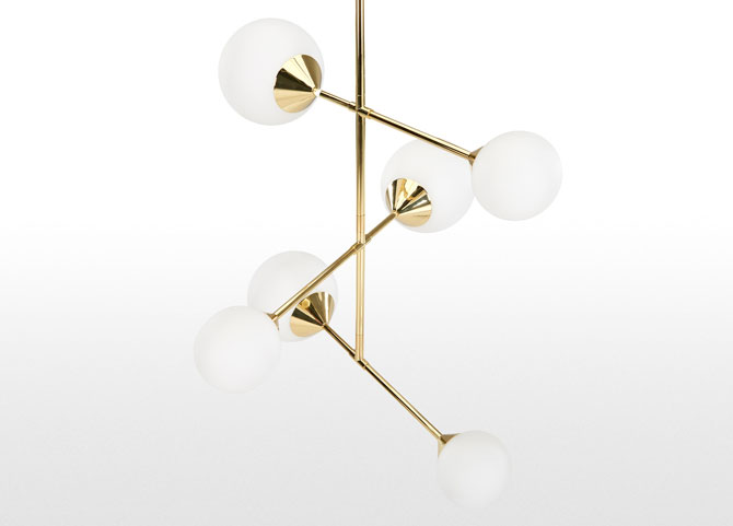 Faye midcentury-style chandelier in brass at Made