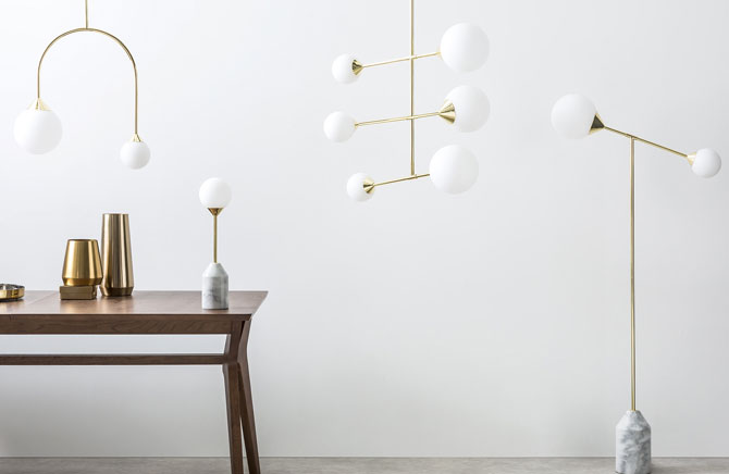 Faye midcentury-style chandelier in brass at Made