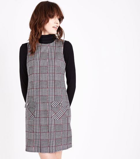 1960s-style Black Check Pocket Front Pinafore Dress at New Look