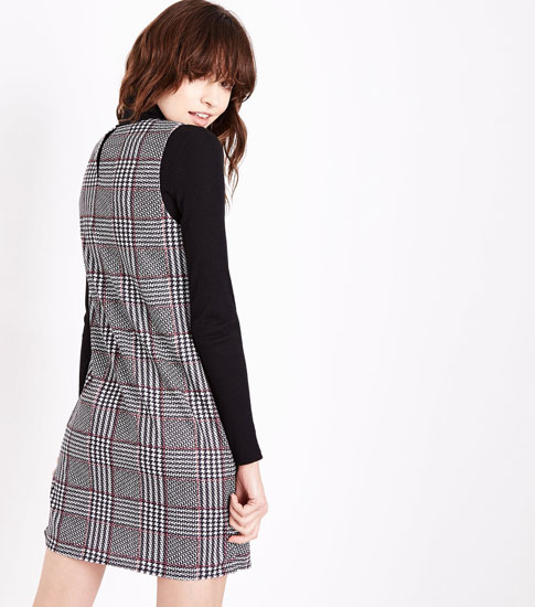 1960s-style Black Check Pocket Front Pinafore Dress at New Look