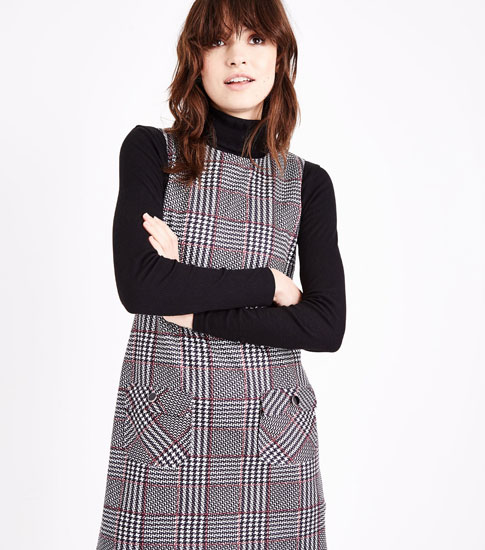 1960s-style Black Check Pocket Front Pinafore Dress at New Look