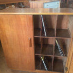 1950s oak record storage cabinet on eBay