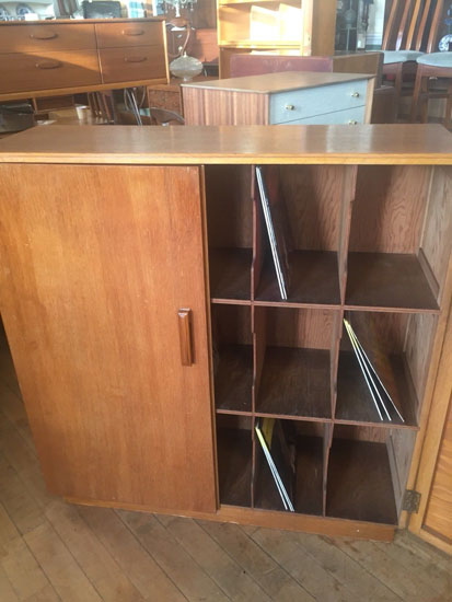 1950s oak record storage cabinet on eBay