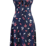 1940s-style Navy Bird Print Tea Dress at Weekend Doll