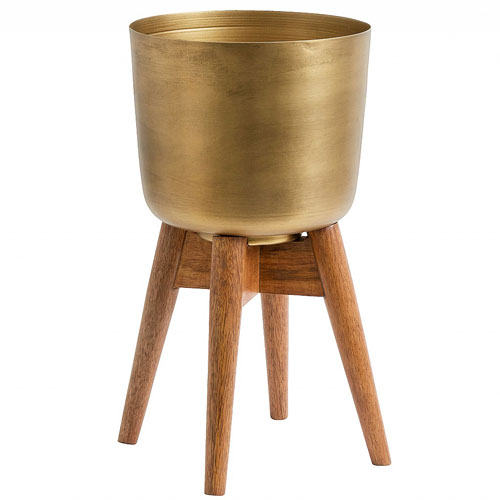Midcentury-style brass planters at Audenza