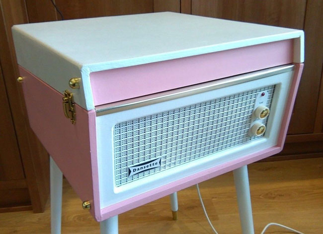 Restored 1960s Dansette Bermuda Record Player in pink on eBay
